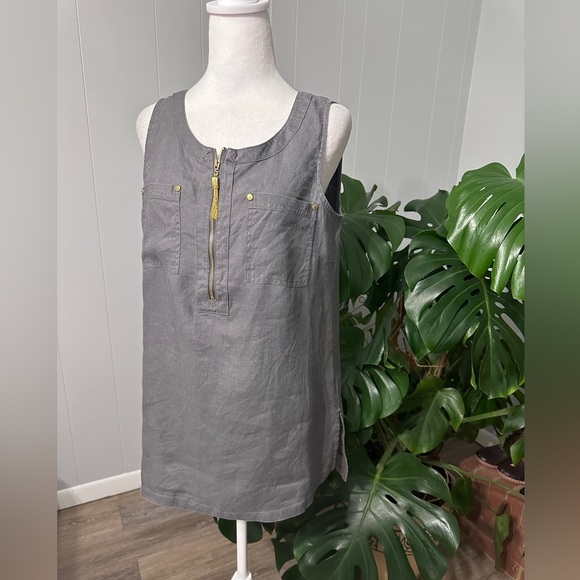 🛍️Ellen Tracy 100.% Linen dress dark gray  with gold color zipper Size M - Picture 3 of 9